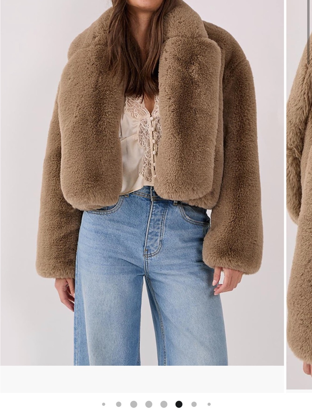 Nasty Gal Plush Teddy Cropped Jacket Faux Fur in Mink - Picture 3 of 7